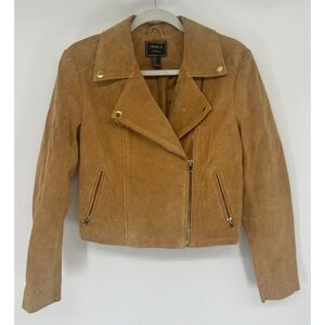 Forever 21 Pigskin Leather Moto Motorcycle Cropped Jacket Tan Large